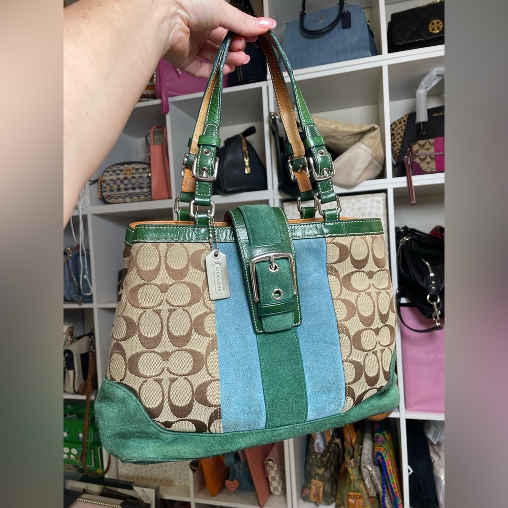 Coach Vintage Hamptons Signature Suede Stripe Satchel - Picture 4 of 17